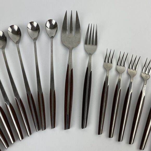 VTG ELDAN Stainless Flatware Spoons Forks Silverware Black Japan MCM 18 Piece - Picture 3 of 16